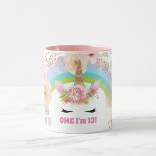 Girls UNICORN 13th Birthday Mug Customizable Pink