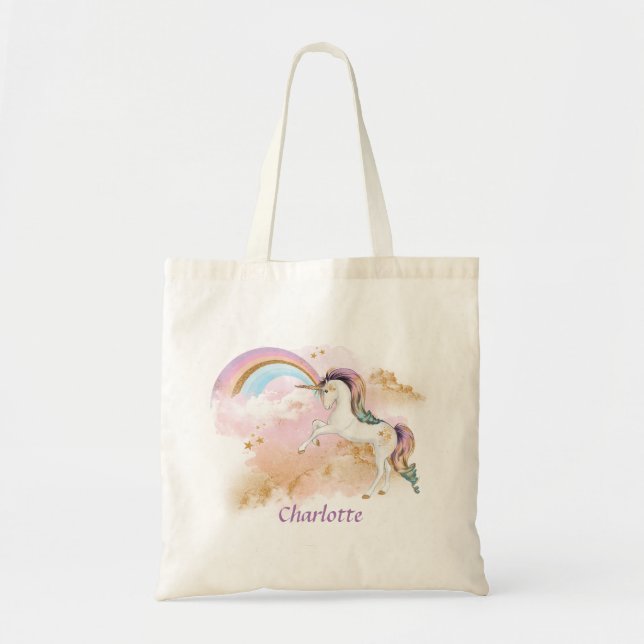 Girl's Unicorn and Rainbow Tote Bag (Front)