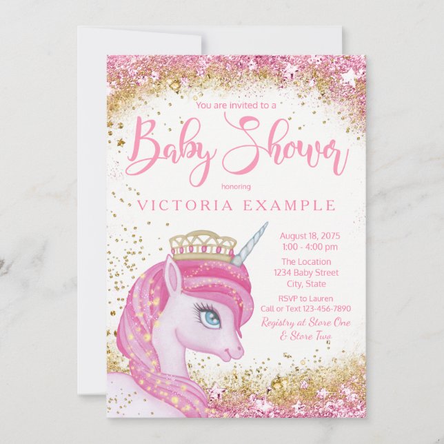 Girls Unicorn Baby Shower Invitations (Front)