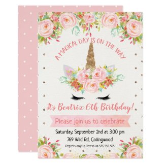 Girls Unicorn Birthday Invitation