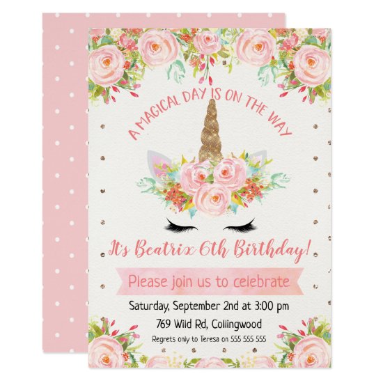 Girls Unicorn Birthday Invitation