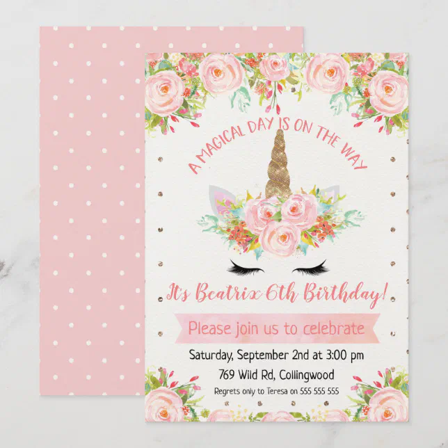 Girls Unicorn Birthday Invitation | Zazzle