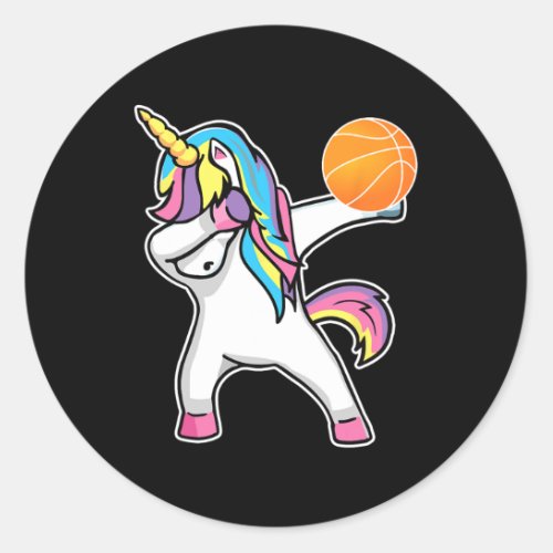 Girls Unicorn Dabbing Basketball Player  Fun Bball Classic Round Sticker