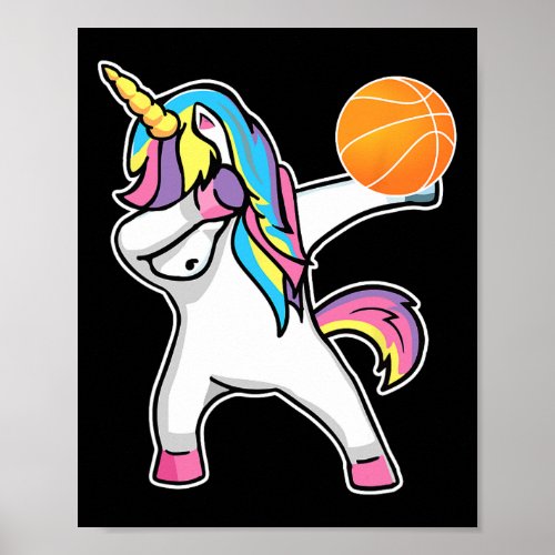 Girls Unicorn Dabbing Basketball Player  Fun Bball Poster