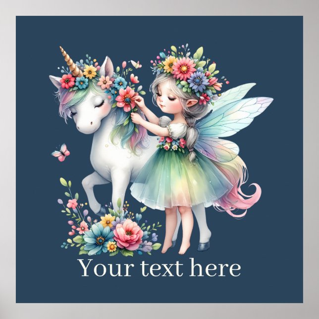 girls unicorn Fairy fantasy add message  Poster (Front)
