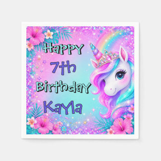Girls Unicorn Happy Birthday Purple Rainbow Party Napkins