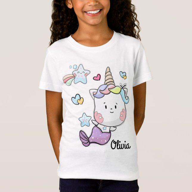 Girls Unicorn Mermaids Personalized T-Shirt (Front)