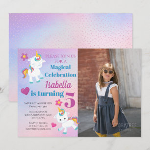 Girls Unicorn Photo Birthday Invitation