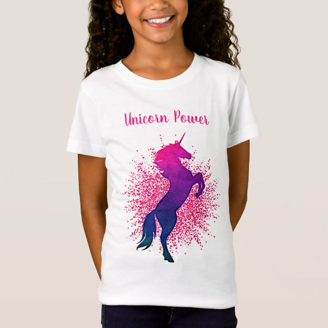 Girls "Unicorn Power" Unicorn & Glitter T-Shirt (Front)