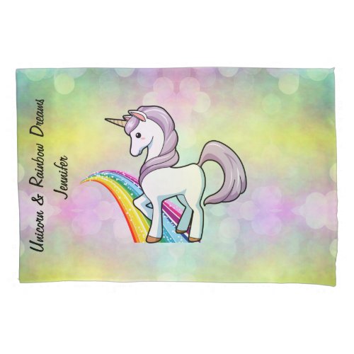 Girls Unicorn  Rainbow Dreams Custom Name Pillowcase