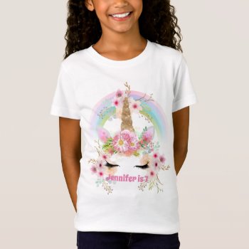 Girls UNICORN T-shirt Name and Age Pink Gold