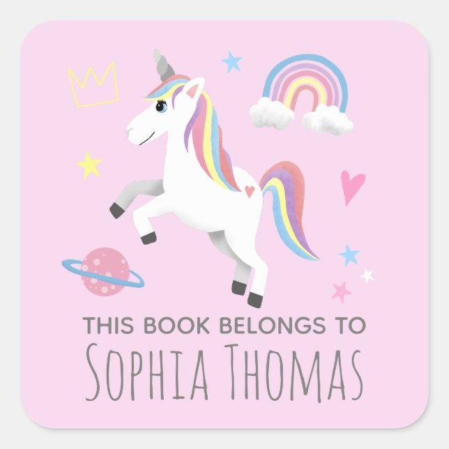 Girls Unicorn 'This Book Belongs' Kids Bookplate (Front)