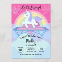 Girl's Unicorn Trampoline Jump Birthday Party Invitation