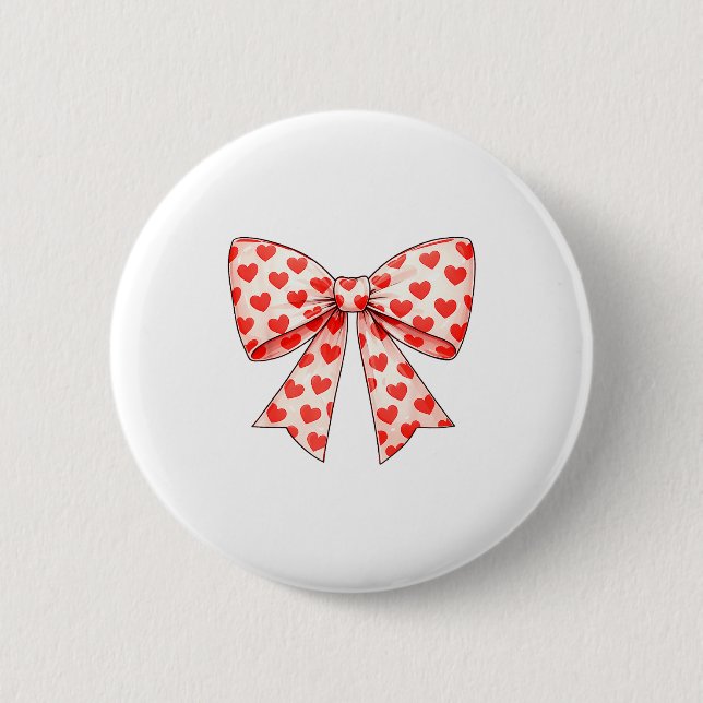 Girls Valentine Heart Bow Cute Valentines Day Teen Button (Front)