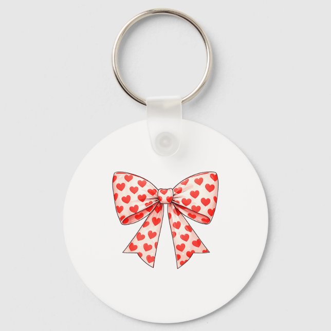 Girls Valentine Heart Bow Cute Valentines Day Teen Keychain (Front)