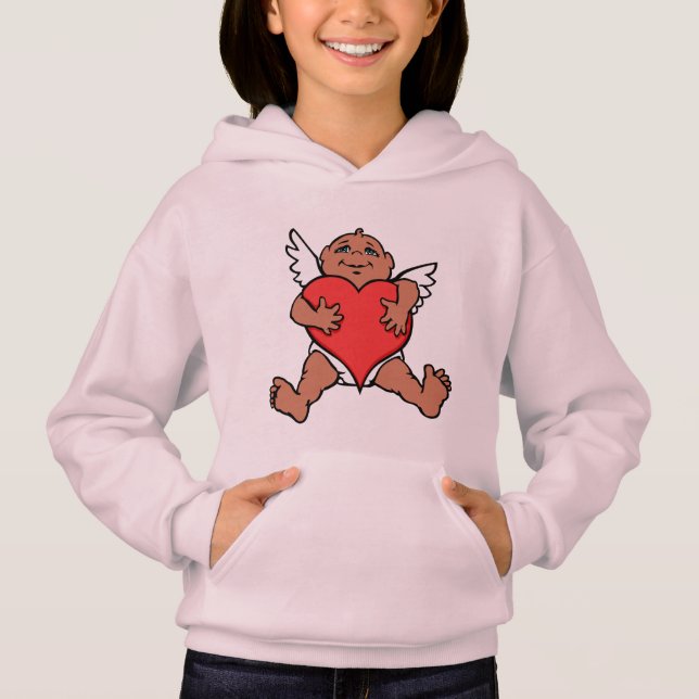 Girl's Valentine Hoodies Pink Cupid Sweatshirt (Front)