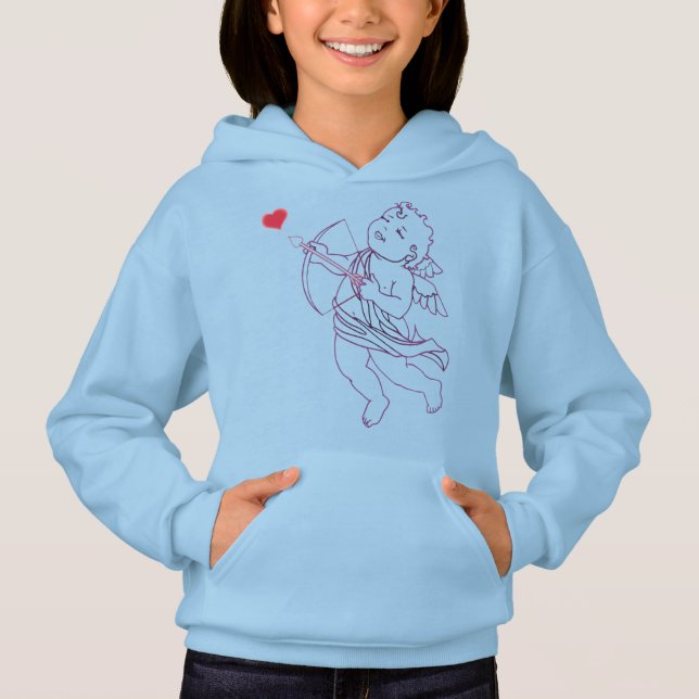 Girl's Valentine Hoodies Pink Cupid Sweatshirt (Front)