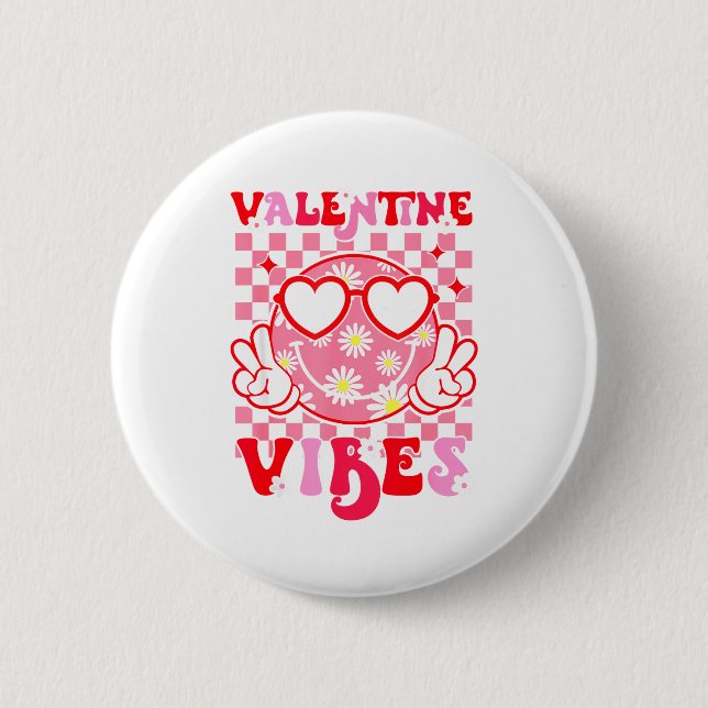 Girls Valentines Day Cute Smile Face Valentine Vib Button (Front)