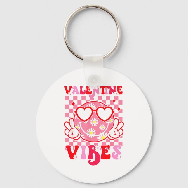 Girls Valentines Day Cute Smile Face Valentine Vib Keychain (Front)