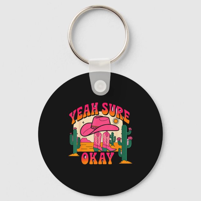 Girls Valentines Day Hearts Yeah Sure Okay Western Keychain (Front)