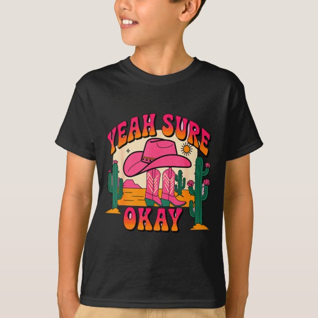 Girls Valentines Day Hearts Yeah Sure Okay Western T-Shirt (Front)
