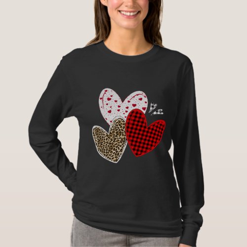Girls Valentines Days Hearts Love Leopard Red Plai T_Shirt