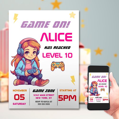 Girls Video Game Birthday Party Invitation