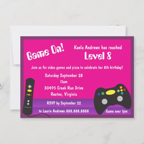 Girls Video Game Truck Birthday Party Invitation