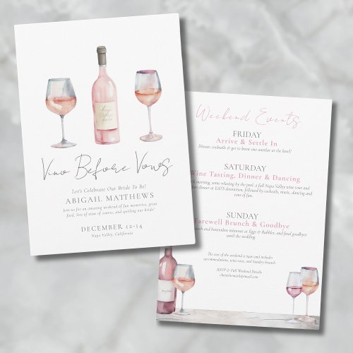 Girls Vino Before Vows Wine Bachelorette Party Invitation