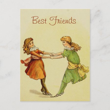 Girls Vintage Best Friends Postcard