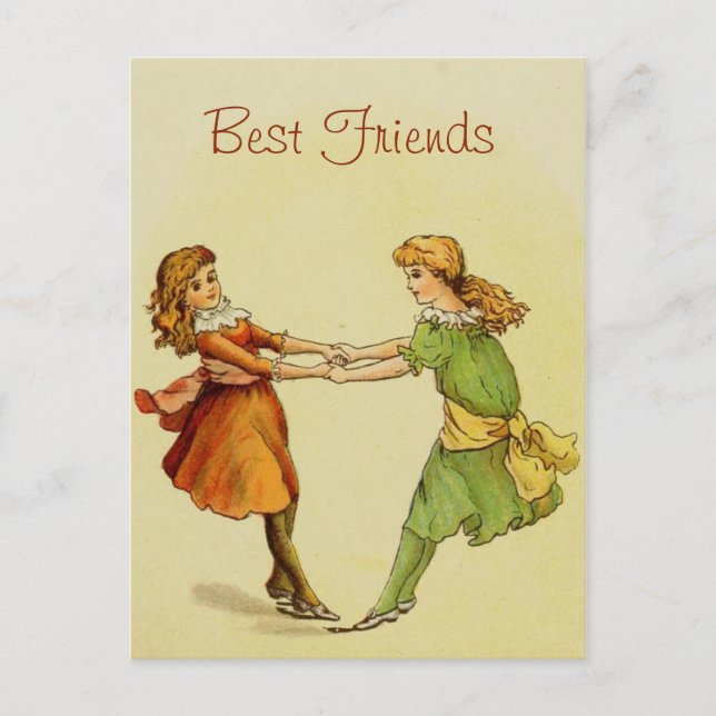 Girls Vintage Best Friends Postcard (Front)