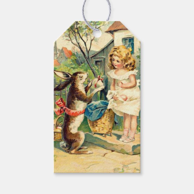 Girls Vintage Easter Bunny Gift Tags (Front)
