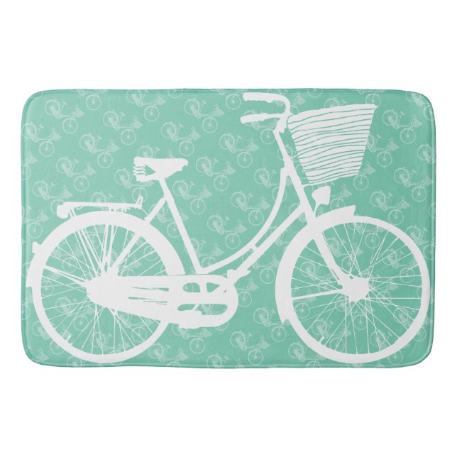 Girl's Vintage Modern Mint Bicycle Bathroom Mat (Front)