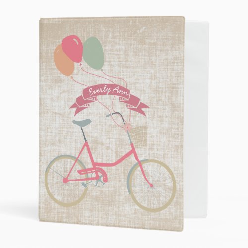 Girls Vintage Modern Pink Bicycle Mini Binder