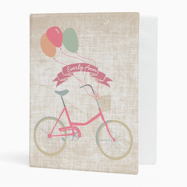 Girl's Vintage Modern Pink Bicycle Mini Binder (Front/Inside)