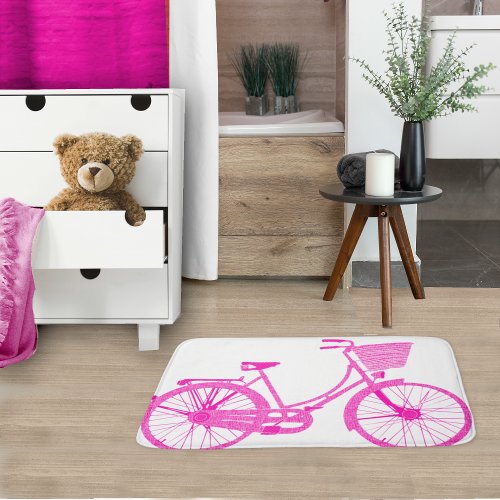 Girls Vintage Modern Pinkish Purple Bicycle Bathroom Mat