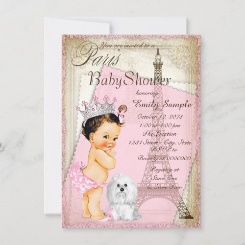 Girls Vintage Paris Princess Baby Shower Invitation