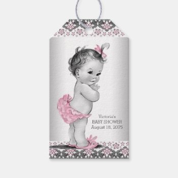 Girls Vintage Pink Black Baby Shower Gift Tags by The_Vintage_Boutique at Zazzle