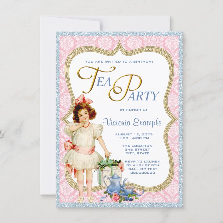 Girls Vintage Tea Party Invitation | Zazzle