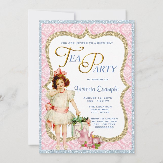 Girls Vintage Tea Party Invitation (Front)