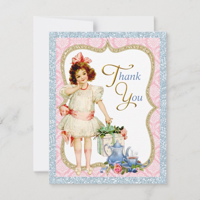 Girls Vintage Tea Party Thank You (Front)