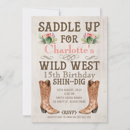 Girls Vintage Wild West Birthday Invitation