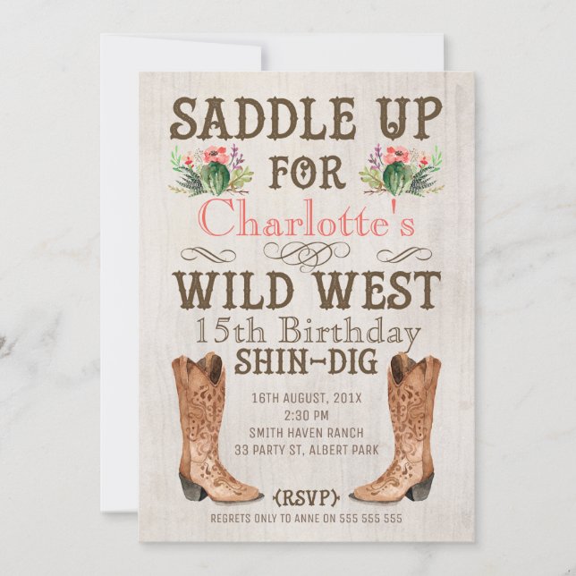 Girls Vintage Wild West Birthday Invitation (Front)