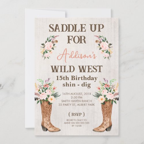 Girls Vintage Wild West Boots Shin_dig Birthday Invitation