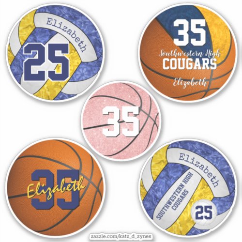 girls volleyball and basketball variety set of 5 sticker