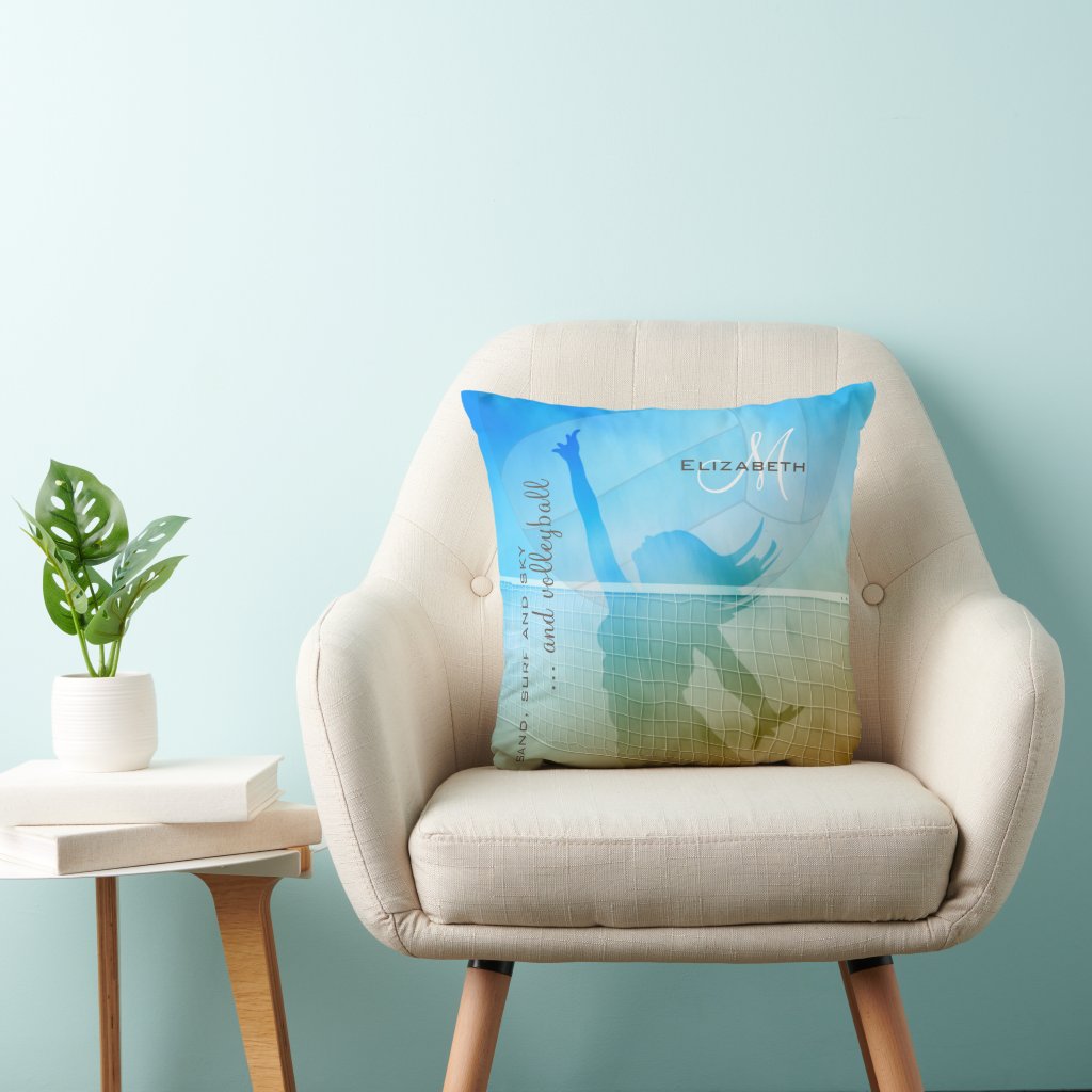 Girl's volleyball at the beach throw pillow