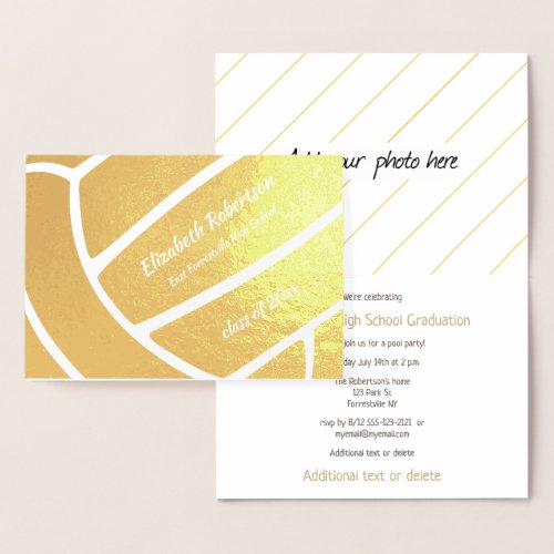 Girls volleyball athlete graduation party gold foil card