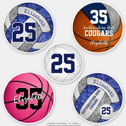girls volleyball  basketball variety set of 5 sticker