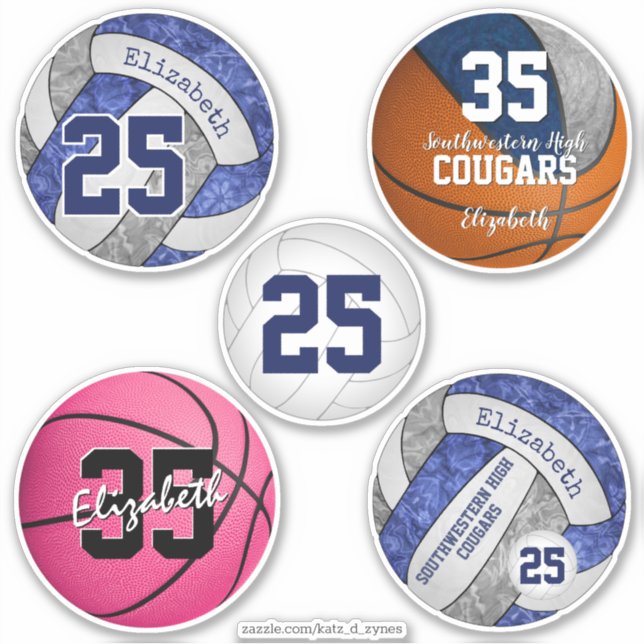 girls volleyball & basketball variety set of 5 sticker (Front)