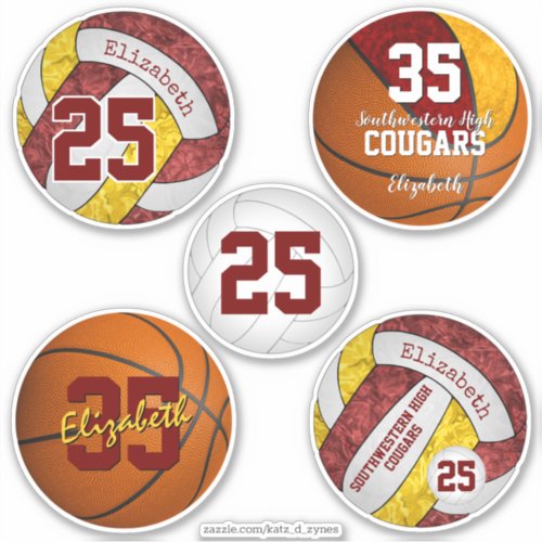 girls volleyball  basketball variety set of 5 sticker